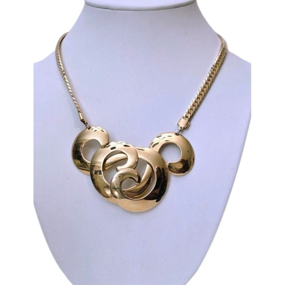 Modernist Statement Gold Tone Artistic Abstract Vintage Circular Luxury Necklace